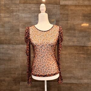 1. State  Floral Mesh Puff-Sleeve Top